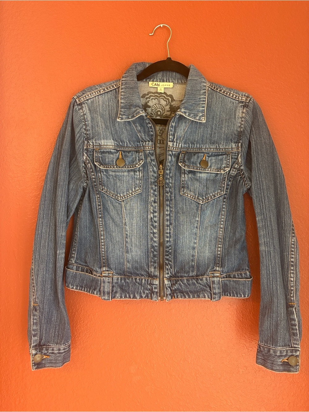 CAbi 906 Medium Blue Zip-Front Denim Jacket